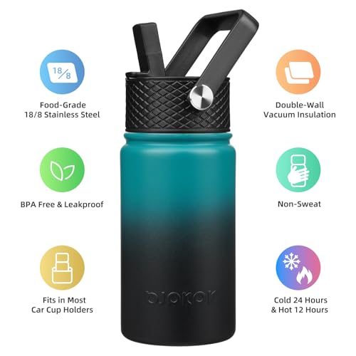 Image of BJPKPK Insulated Water Bottle, 15oz Stainless Steel with Straw Lid