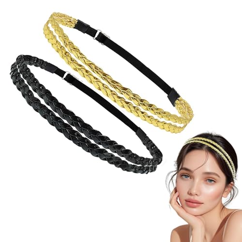 2 Pièces Breas De Cheveux Élastiques Tressés, Accessoires De Cheveux Rétro Et Élés, Simples Et Personnalisés Pour Les Femmes, Taille Réglable,...