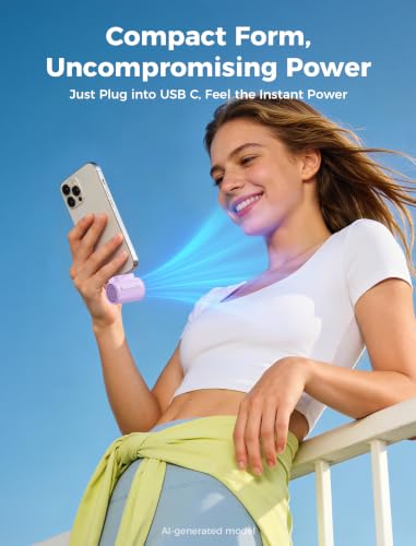 Image of Aecooly Powerful USB C Phone Fan with Flexible Rod, 17000 RPM High Speed, Compatible with iPhone, iPad, Tablet, 4 Speed Mini Portable Phone Fan Attachment for Summer, Travel, Gifts for Women-Purple