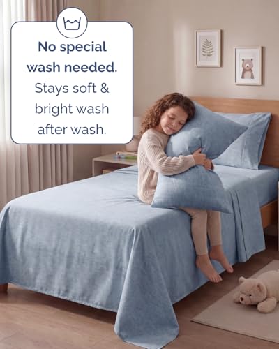 Image of Twin 4 Piece Bed Sheet Set - Breathable & Cooling Sheets - Heathered Blue | Ultra Soft Hotel Luxury Bedding Set with 8-16 Inch Deep Pockets, 1 Flat & 1 Fitted Sheet & 2 Pillowcases, Wrinkle & Fade Free