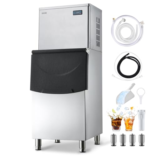 VEVOR Commercial Ice Maker Machine, 450LBS/24H Ice-Making Machine with 250LBS Stainless Steel Storage Bin, Auto Self-Cleaning Ice Maker with Touchscreen for Bar Cafe Restaurant Business Commercial