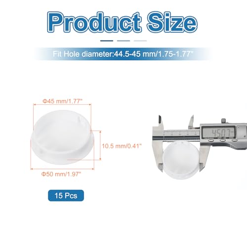 Image of PATIKIL 45 mm /1-3 /4 Plastic Hole Plugs, 15 Pack Flush Type Round Plug Snap in Hole Panel Tube Kitchen Cabinet Furniture Fencing Post Pipe Insert End Caps, White