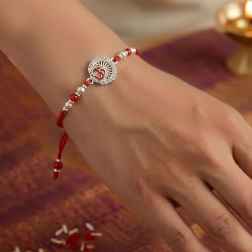 Image of Peora Rakhshabandhan Thread Rakhi for Brother Bhaiya | Kundan Beads & Crystal Studded | Combo Set of 2 | Rakhi Hamper Roli Chawal & Greeting Card