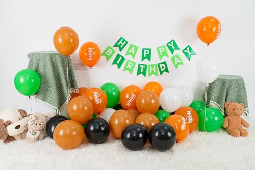 Image of Football Balloons, 30 Pcs 12inch Brown Black Green Nude Latex Balloon With Football Printed Balloons for Boys Rugby Birthday Party Super Bowl Sport Theme Party Decorations