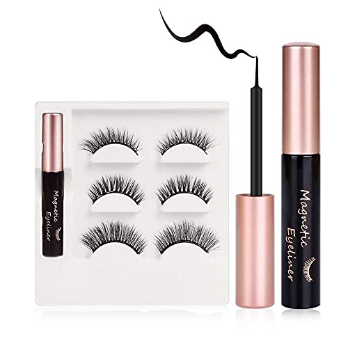 URAQT Pesta�as Postizas Magneticas, 3D Magnetic Eyelashes Naturales Magn�ticas Reutilizables, 3 Pares, con Delineador de Ojos y Pinzas