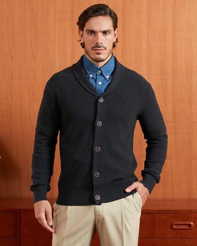 Kallspin Men's Pure Cotton Cardigan Sweater Button Down Shawl Collar Lightweight Knitwear Classic Casual2