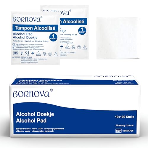 1000 UDS – Toallitas impregnadas – 3x6 cm para limpieza de la piel y objetos – Uso único – BORNOVA