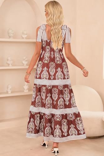 Image of CURBODO Women's Summer Maxi Dress Boho Spaghetti Straps Casual Long A-line Smocked Beach Dress Square Neck Flowy Sun Dress
