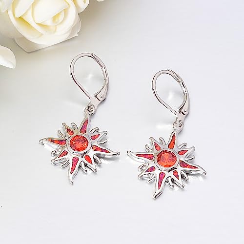 CiNily Sun Dangle Earrings 14K White Gold Plated Created Red/White Fire Opal Drop Hoop Earrings Orange/Yellow Garnet Earrings Trendy Jewelry Gifts for Women Graduation Party 6