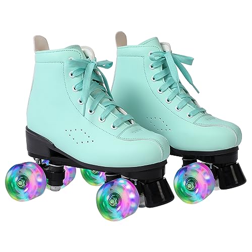 Roller Skates for Girls and Adult,Classic Retro Quad Skates for Women and Man with 8 Light up Wheels,Lace Up Double Row High-top PU Leather Roller Boots for Boys,Use Indoor and Outdoor
