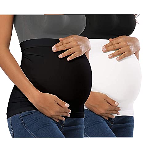 Awolf Seamless Belly Band for Pregnancy Womens Maternity Non-Slip Silicone Stretch Pregnancy Support Belly Belt Bands (Black/White, M)