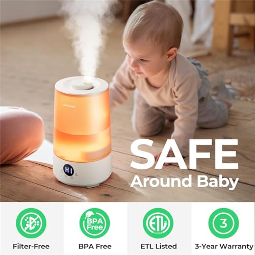 Image of Homvana 3.6L TopFill Cool Mist Humidifiers for Bedroom,Large Room& Plant,23dB Ultra-Quiet,Easy-to-Clean 2-in-1 Baby Humidifier&Oil Diffuser for Congestion Relief,Lasts Upto 4 Nights (Grey) (Pack of 9)