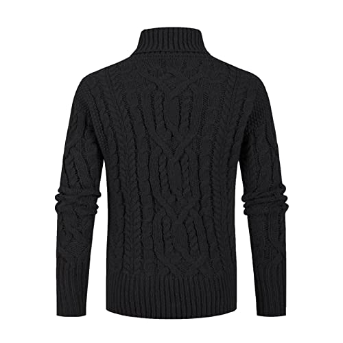 Men's Turtleneck Sweaters Shawl Collar Pullover Sweaters Cable Knitted Long Sleeve Sweater Twisted Textured Knitwear2