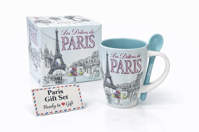 Générique Mug Souvenir de Paris – Tasse en Céramique 320 ml avec Cuillère dans Coffret Prêt à Offrir – Cadeau Original pour Femme, Idée Cadeau Romantique pour...