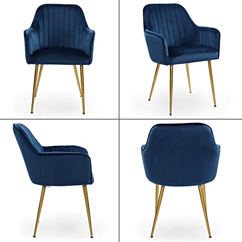 Lsspaid Velvet Dining Chairs Set Of 4, Velvet Accent Chair, Living Room Chair, Upholstered Side Chair, Golden Metal Legs Armchair, Blue #TOP1