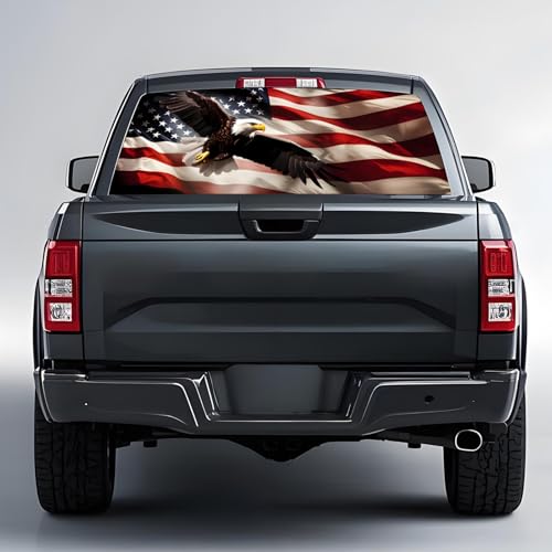 Image of Back Window Decals for Trucks - 65x17.3 in American Flag Window Decal Rear Window Decals for Truck Decor, Creative Truck Rear Window Decal for Personalized Decoration - Eagle-6-S