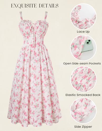 Image of Scarlet Darkness Summer Dresses for Women 2026 Floral Corset Dress Long Milkmaid Dress with Pocket