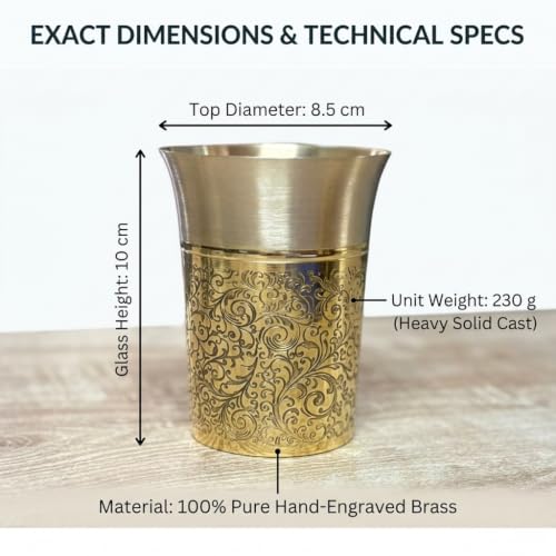 Image of Copper-Master Pure Brass Heritage Pari Engraved Water Tumblers (2, Heritage Pari)