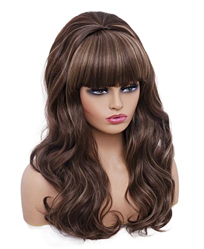 Rugelyss Long Brown Mixed Wig With Bang Retro Bouffant Beehive Wigs Fits 80S Costume Or Halloween Party #TOP2