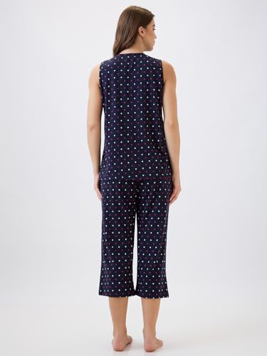 Image of AV2 Women's Cotton Printed Round Neck Sleeveless Night Suit Set | Capri Set | Casual Night Dress for Women