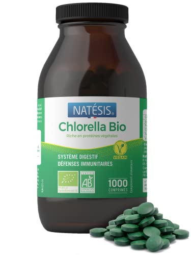 Natésis – Chlorella Bio – DÉTOX DIGESTION IMMUNITÉ – SANS ADDITIFS – SUPERFOOD : protéines végétales, chlorophylle, B12 & fer – HAUTE QUALITÉ – 1000 comprimés