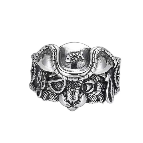 Bague vintage en forme de chat pirate nordique viking avec os de poisson réglable et épais - Bijoux tendance pour homme et femme, Métal, Aucune pierre...