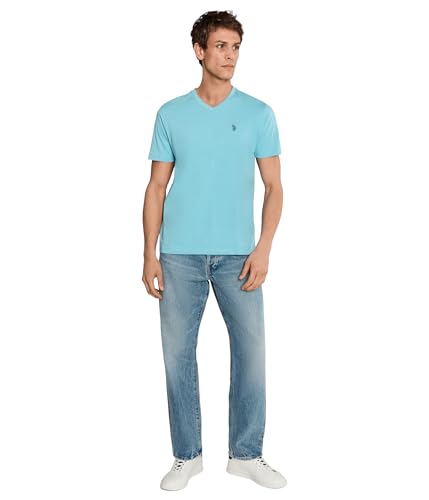 Image of U.S. Polo ASSN. Men's Solid V‑Neck T-Shirt, Canyon Blue, X-Large