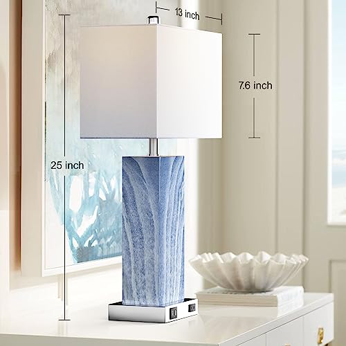 Touch Control Table Lamps with White Fabric Shade Set of 2, 3-Way Dimmable Modern Ceramic Blue Nightstand Bedside Lamp with 2 USB Ports 1 AC Outlet for Living Room, Bedroom (LED Bulbs Included) - Image 5