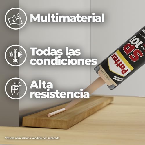 Miniatura 3 de Pattex SP101 Original, adhesivo sellador para interiores y exteriores, polímero sellador beige multimaterial, sellador de juntas en cartucho, 1 x 280 ml