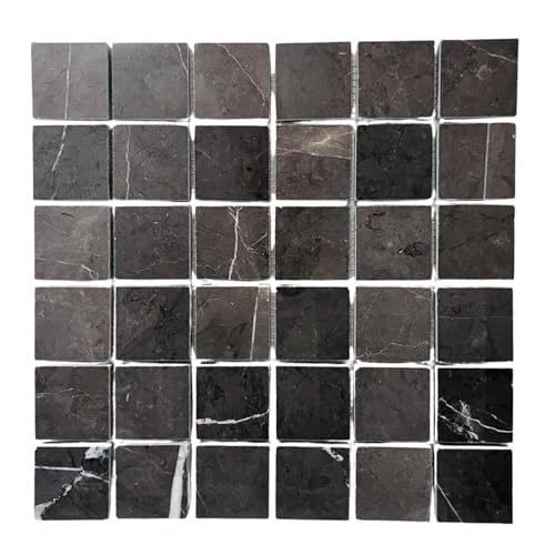 Tenedos Pietra Gray Charcoal 2x2 Polished Marble Square Tile for Kitchen Backsplash, Bathroom Walls, Accent Walls & Fireplace Surround (10 Sheets/10 sq.ft Box)