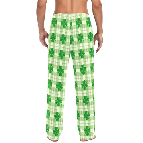 Men's Cotton Pajama Bottoms Comfy Pajama Pants with Pockets Sleep Lounge Pants, Green Clovers Plaid3