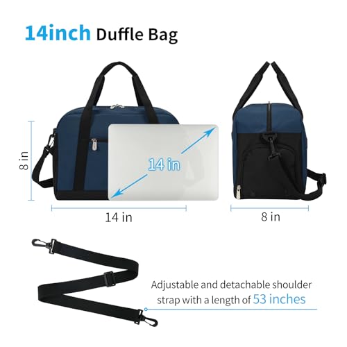 Image of Apenze Small Gym Bag 14 inch lightweight Carry On Mini Duffel Bag with Shoe Compartment for Travel Sport - Navy Blue
