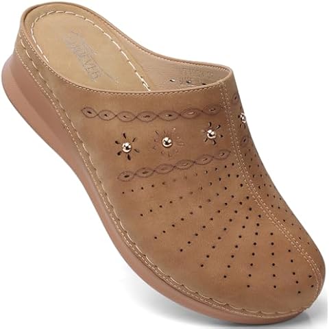 SHIBEVER Clogs for Women Mules Slip-On: Closed Toe Clog - Size 9 Summer Dressy Comfortable Womens Clog Mule - Brown Wedge Platform Mules Clogs Cover