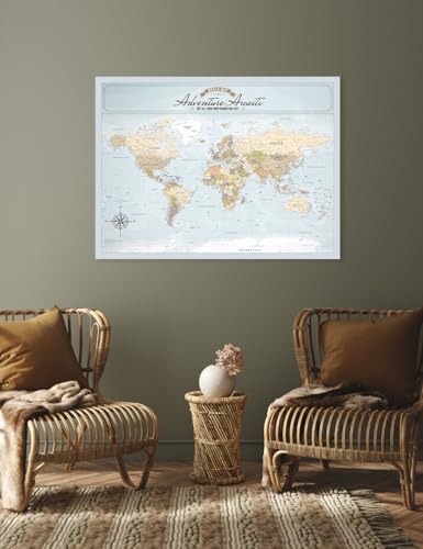 Image of IPIC - Push Pin World Map Canvas Wall Art, Oversized World Travel Map Print for Home, Office, Study or RV, Push Pin Board Decor to Mark Your Travels, Ready to Hang