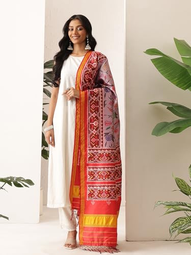 Image of Kalamkari Patola Dupatta Digital Printed With Handmade Tassels
