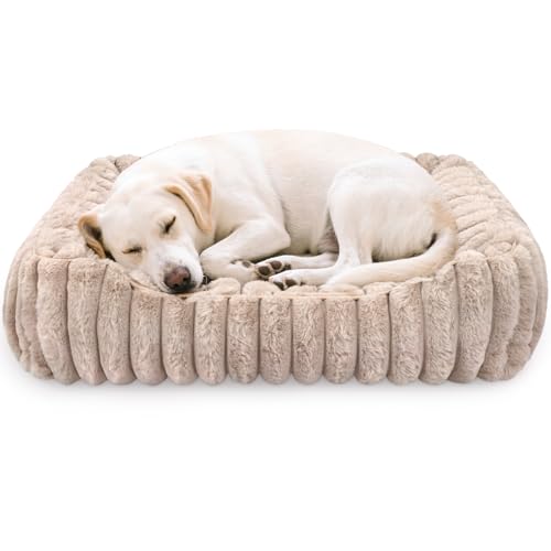 Arquiel Ultra Soft Dog Bed for Medium Large Dogs, Machine Washable Rectangular Pet Bed with Non-Slip Bottom, Breathable Puppy Sleeping Mat for Indoor, Fits 28-inch Pet Crate, Camel