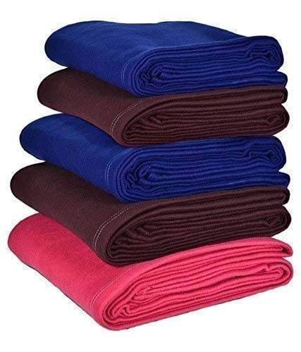 Image of Humic Fleece 250 TC Single Bed Blanket 250 TC - Set of 5 (2 Blue, 2 Brown, 1 Red)