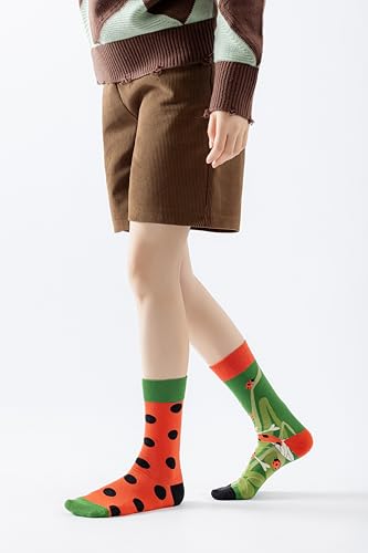 NxnChc Lustige Socken Für Damen Und Herren Unisex Viele Marienkäfer Motive Tier Essen Obst Sport Kunst Aus Baumwolle Geschenk Asymmetrische Muster Links Und Rechts