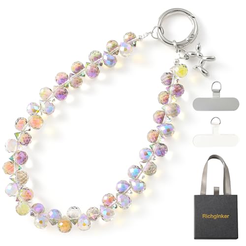 richginker Sparkling Beaded Phone Wrist Strap with Box, D-Light Purple - image 1