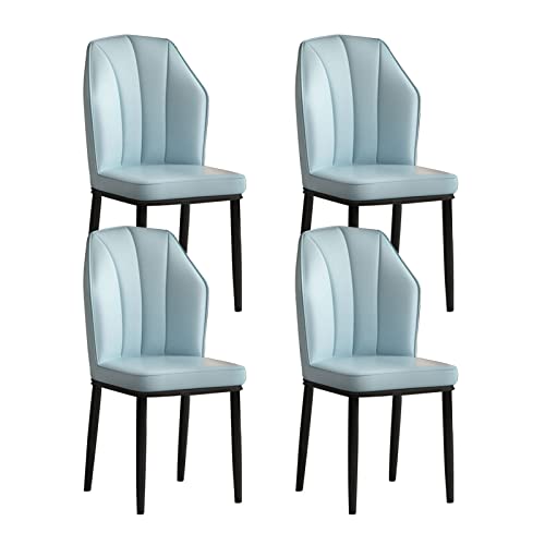 SJIALEN Modern Dining Chairs Set of 4, Kitchen Living Room Carbon Steel Legs Dining Chair Water Proof PU Leather Side Chair Kitchen Chair (Color : Light Blue, Size : 45x43x88cm)