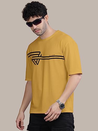 Image of BULLMER Peach Trendy Front Printed oversized Round Neck T-shirt for men