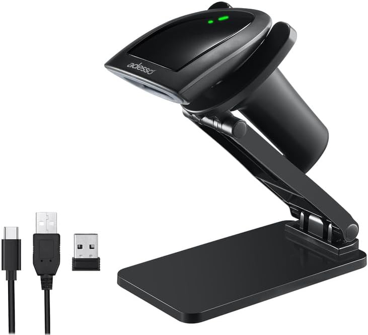 Adesso NuScan 2900 2D Barcode Scanner with Triple Connection Mode - Bluetooth, 2.4GHz Wireless & USB - CMOS Sensor with 12 Scan Depth - Compatible with Windows, Mac, iOS & Android, Made in Taiwan