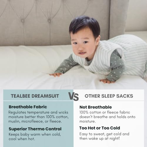 Image of Tealbee Dreamsuit Toddler Sleep Sack with Feet - Walker Sleep Bag with Legs, Rayon made from Bamboo, Winter 1.5 TOG, 2-Way Zipper, 3T-4T - Stripes