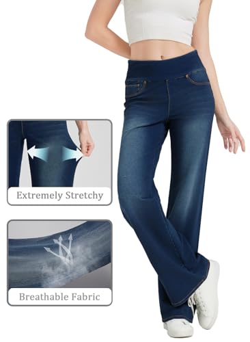 Women's High Waisted Bell Bottom Pull On Jeans Tummy Control Stretchy Baggy Casual Jean Leggings4
