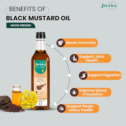 Image of Foreka Cold Pressed Mustard Oil - Unrefined Oil For Cooking - Chemical-free and 100% Natural (1 Litre (Pack of 1), Black Mustard)
