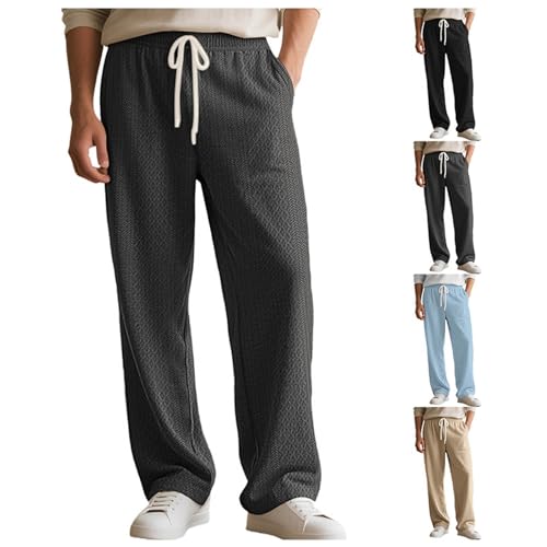 Cambkatl Men’s Straight Leg Knit Jacquard Lounge Pants Loose Elastic Waist Drawstring Business Casual Trousers with Pockets2