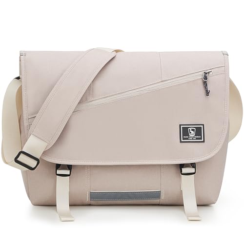 Image of OIWAS Messenger Bag for Women 15.6 Inch Laptop Crossbody Bag for Men, White | Casual Satchel Shoulder Bag Briefcase with Water Bottle Pocket & Reflective strips for Travel Work Outdoor Activities
