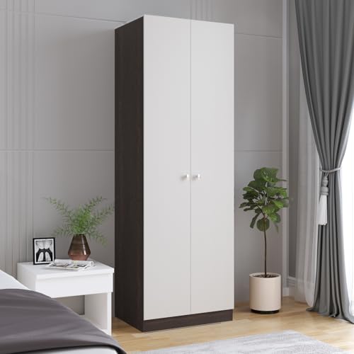 Image of FURNEASER Fanciable Engineering Wood 2 Door Wardrobe Almirah for Clothes | Double Door Cabinet Closet Organizer | Multipurpose Cupboard for Bedroom Living Room | 60 x 42 x 180 CM (Wenge & White)