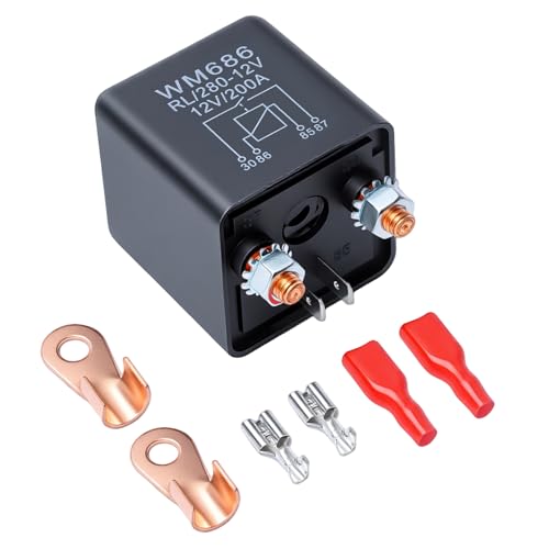 APIELE Batterie Trennrelais Relais 12 V 200 A 4-Polig Für Pkw LKW Kfz Auto Boot Camping Wohn mit 2Pin Footprint + 2 Anschluss für Steuerbatterie EIN/AUS