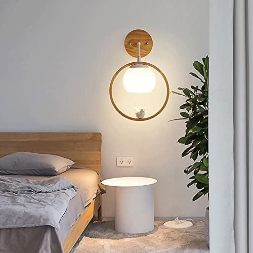 Lámpara de pared de registro de anillo con aplique de madera E27 3